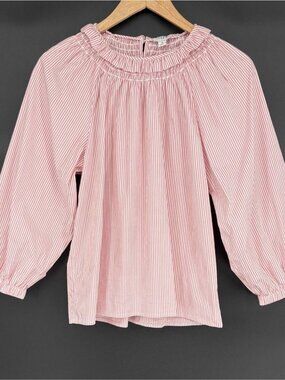 J.Crew Womens Striped Cotton Poplin Smocked Top M Pink Preppy Office Wear Career